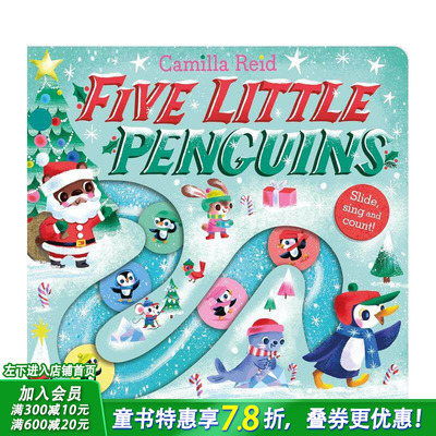 【预售】【滑轨歌谣计数书】五只小企鹅 【Slide and Count】Five Little Penguins 英文儿童趣味互动绘本 英语早教进口书