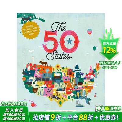 【预售】通过50幅地图探索美国 【The 50 States】 Explore the U.S.A. with 50 fact-filled maps!英文儿童插画科普绘本进口童书