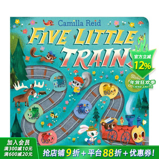 【现货多册选拍】滑轨歌谣计数书:五辆小火车/小鸡/企鹅等 Slide and Count:Five Little Trains英文儿童趣味互动英语早教绘本书