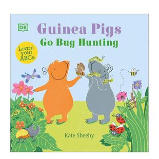 英文儿童趣味英语启蒙早教绘本进口书 Pigs Hunting Bug ABC 预售 豚鼠去抓虫子 通过昆虫学习字母ABC Learn Guinea