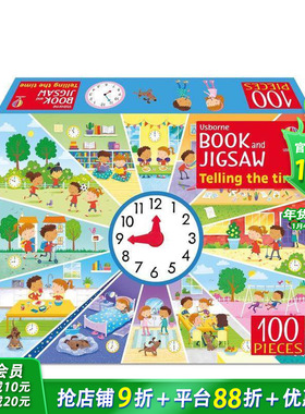 【预售】【尤斯伯恩书与拼图】认识时间(100片) 【Usborne Book and Jigsaw】Telling the Time 英文儿童趣味互动 英语早教进口书