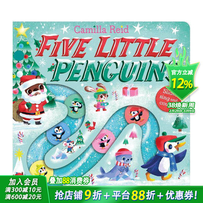 【预售】【滑轨歌谣计数书】五只小企鹅 【Slide and Count】Five Little Penguins 英文儿童趣味互动绘本 英语早教进口书