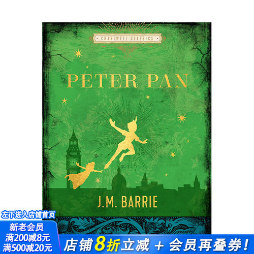 【预售】英文原版 小飞侠 【Chartwell Classics】Peter Pan 英文世界文学 正版进口书画册 善优图书