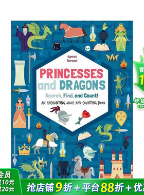 【预售】公主与龙：迷宫数数书（寻找发现与计数）Princesses and Dragons: An enchanting maze英文儿童趣味互动绘本 英语早教书