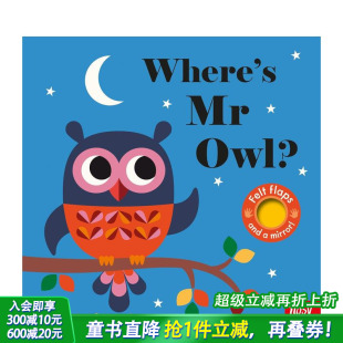 现货 Flaps 0岁 猫头鹰先生在哪里？ 英文儿童趣味互动 毛毡翻翻书 英语早教进口童书 Felt Owl? Where