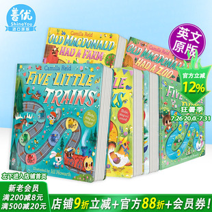 【现货多册选拍】滑轨歌谣计数书：五辆小火车/小鸡/企鹅等 Slide and Count:Five Little Trains英文儿童趣味互动英语早教绘本书