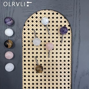 复古中古风粉色水晶拉手柜门小拉手紫水晶白松石抽屉拉手石头拉手