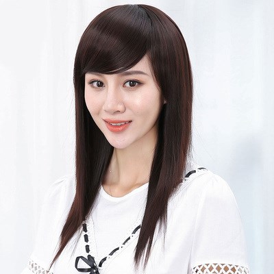 正品假发女长发长直发圆脸网红自然气质斜刘海修脸锁骨中长发型假