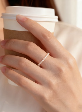 戒指珍珠小珠天然淡水正圆极光高级感轻奢风baby小米珠子叠戴神器