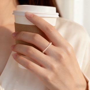 戒指珍珠小珠天然淡水正圆极光高级感轻奢风baby小米珠子叠戴神器