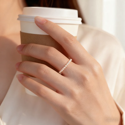 天然淡水珍珠戒指素圈叠戴神器