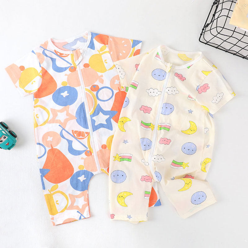 NEW BABY GIRL SUMMER PAJAMAS SHORT SLEEVE CROPPED PANTS COTTON BOYS ONE-PIECE PAJAMAS GLACIER COTTON LOUNGEWEAR THIN STYLE