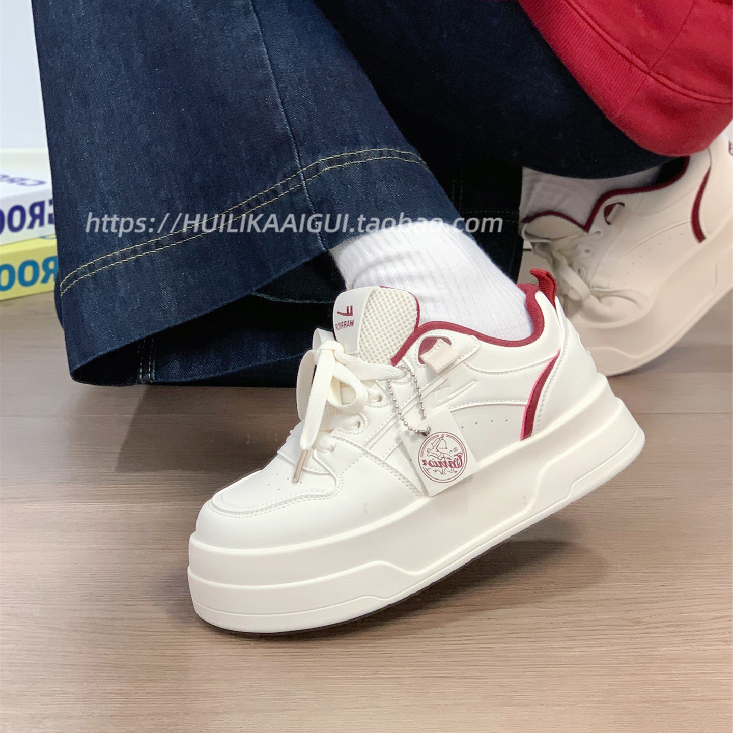 回力酒红厚底小白鞋女2025秋冬