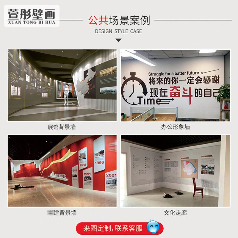 来图定制展厅背景墙壁画展馆展会壁纸企业文化墙纸发展史历程墙布
