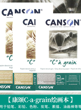 法国康颂C系列速写本A4素描本彩色粉纸专业炭笔灰色手绘本A3土黄加厚美术生专用彩色铅笔250g随身便携铅画纸