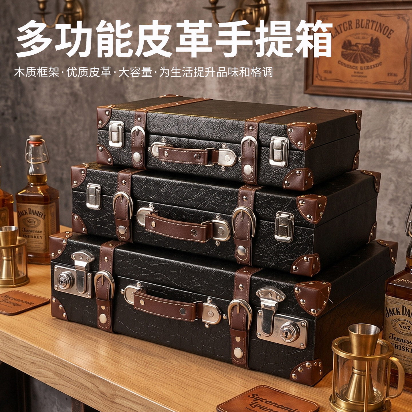 复古皮革仿古木质手提公文箱