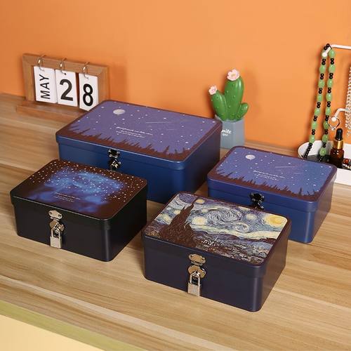 马口铁桌面手账信件带锁收纳盒