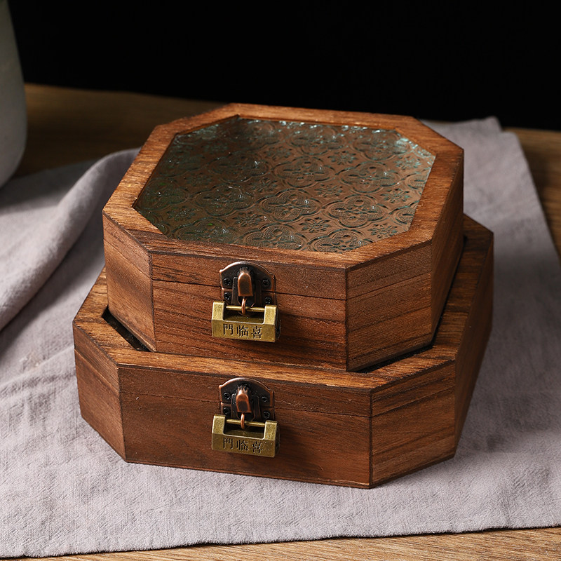 复古海棠花玻璃首饰盒收纳盒精致高档桌面带锁化妆品储物盒百宝箱,收纳整理,首饰盒,淘宝优惠券,粉丝福利购,淘宝优惠卷