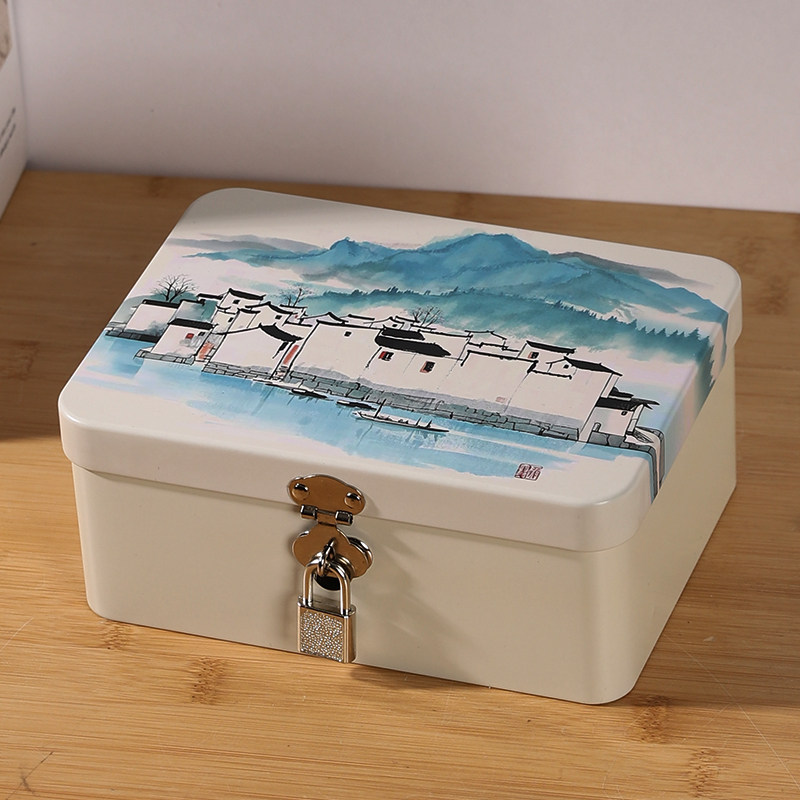 复古马口铁盒桌面带锁收纳盒长方形证件手机保管箱儿童硬币存钱罐,收纳整理,桌面收纳盒,淘宝优惠券,粉丝福利购,淘宝优惠卷