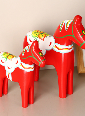 北欧达拉木马玩偶摆件手工红色木马家居桌面装饰品创意玩具马送人