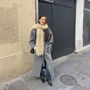 IN.choose u 笑笑家2025冬韩系通勤简约无领双面手工羊驼绒大衣女