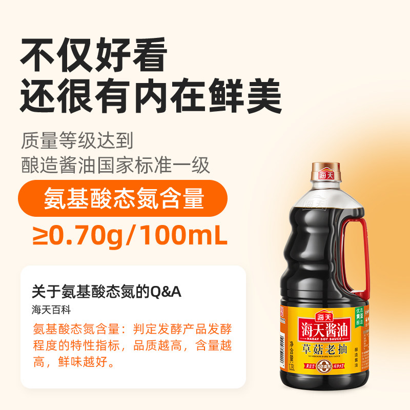 海天草菇老抽1.28L黄豆酿造酱油整箱商用红烧卤味上色豉油调味品