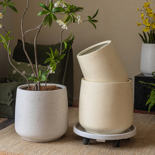 客厅花盆落地大号轻奢高级感绿植盆栽花器镁泥仿陶瓷大型植物花盆