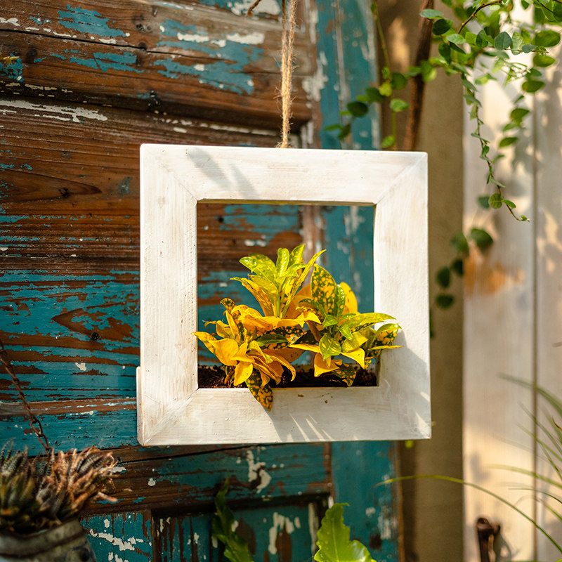 壁挂花盆悬挂式花框防腐木实木花器户外庭院墙面装饰院子花园摆件