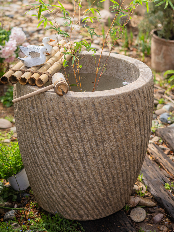 室外庭院彷石水槽睡莲莲花盆鱼缸鱼缸花园彷石槽水槽装饰园林景观
