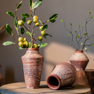红陶罐手工粗陶多肉花盆花瓶花器土陶罐瓦罐新中式古法制造插干花