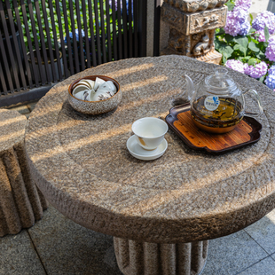 户外庭院茶桌茶台茶几别墅花园民宿新中式 仿石头水泥石桌石凳一套