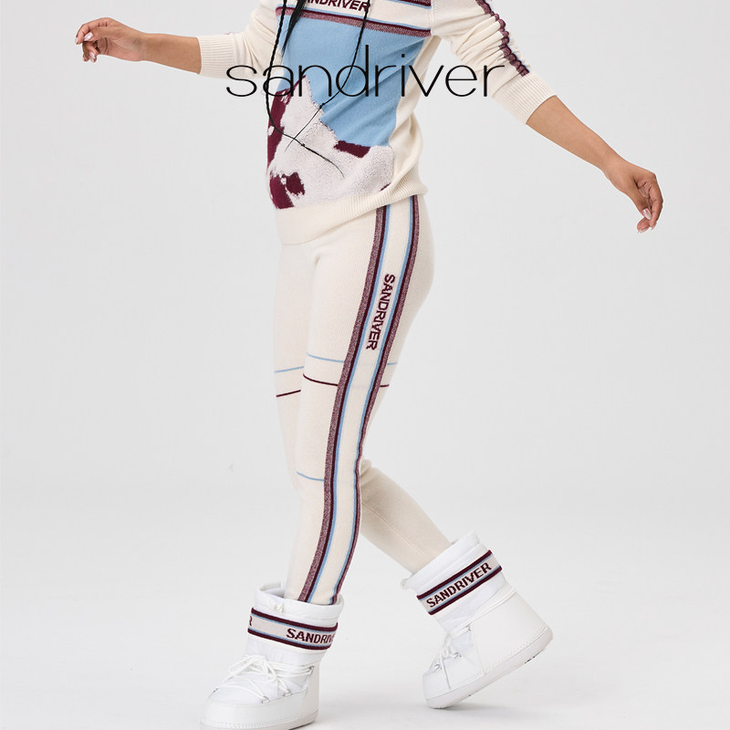 sandriver沙涓25年秋冬新品羊绒紧身女裤外穿保暖针织撞色打底裤