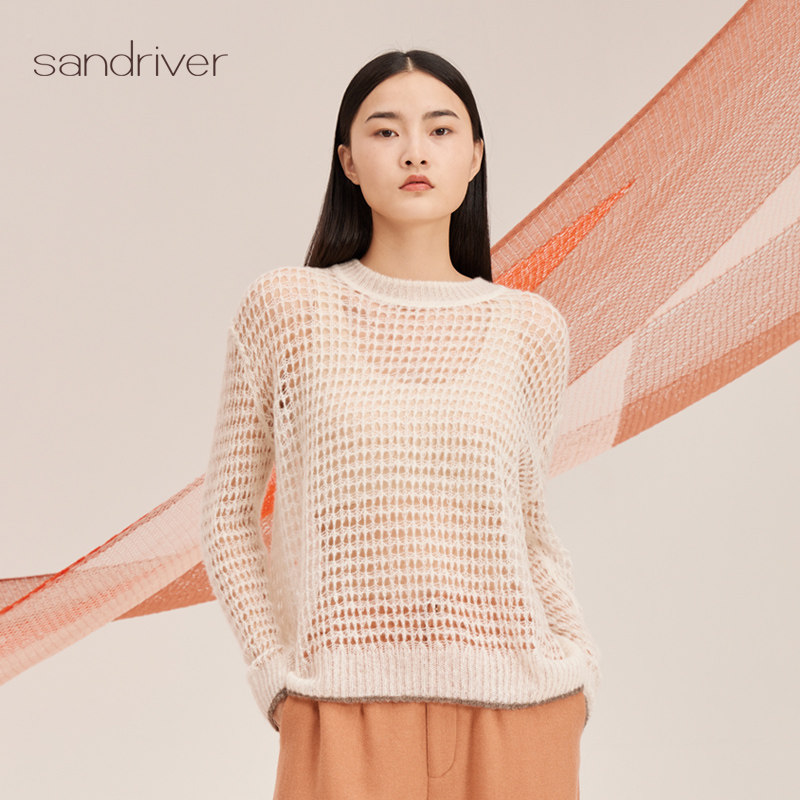 沙涓sandriver撞边圆领套衫
