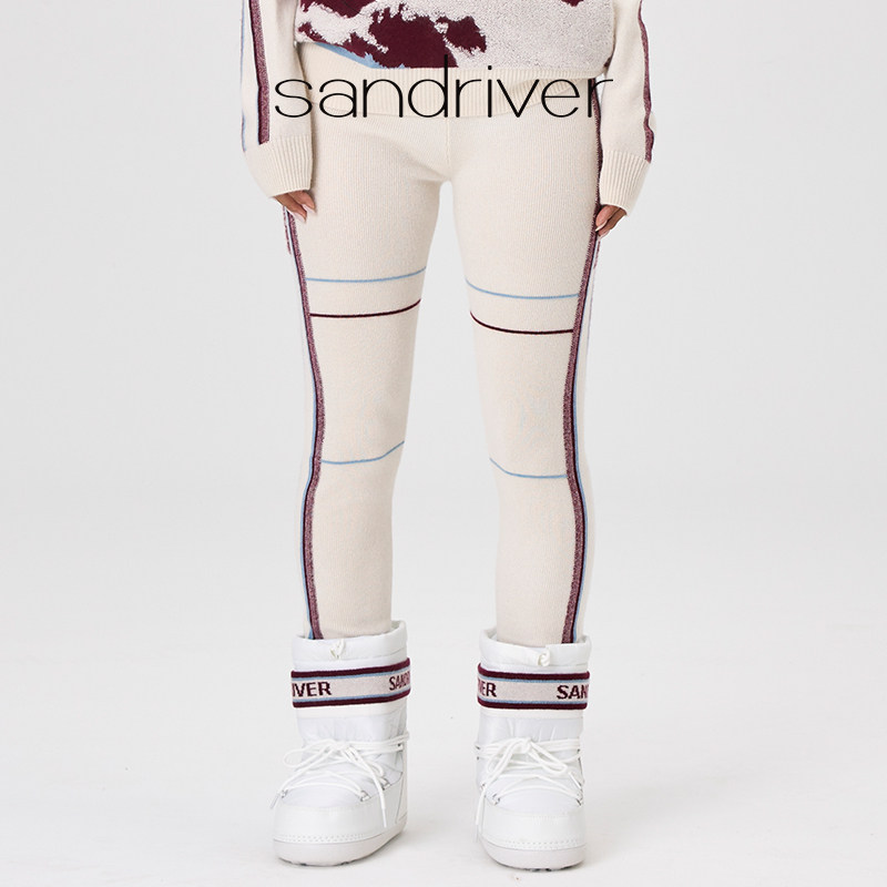 sandriver沙涓25年秋冬新品羊绒紧身女裤外穿保暖针织撞色打底裤