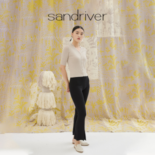沙涓sandriver精纺羊绒裤 脚开叉喇叭女裤