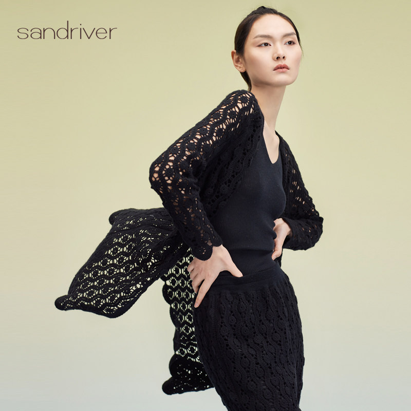 sandriver羊绒钩花长款女开衫sjs95w007w