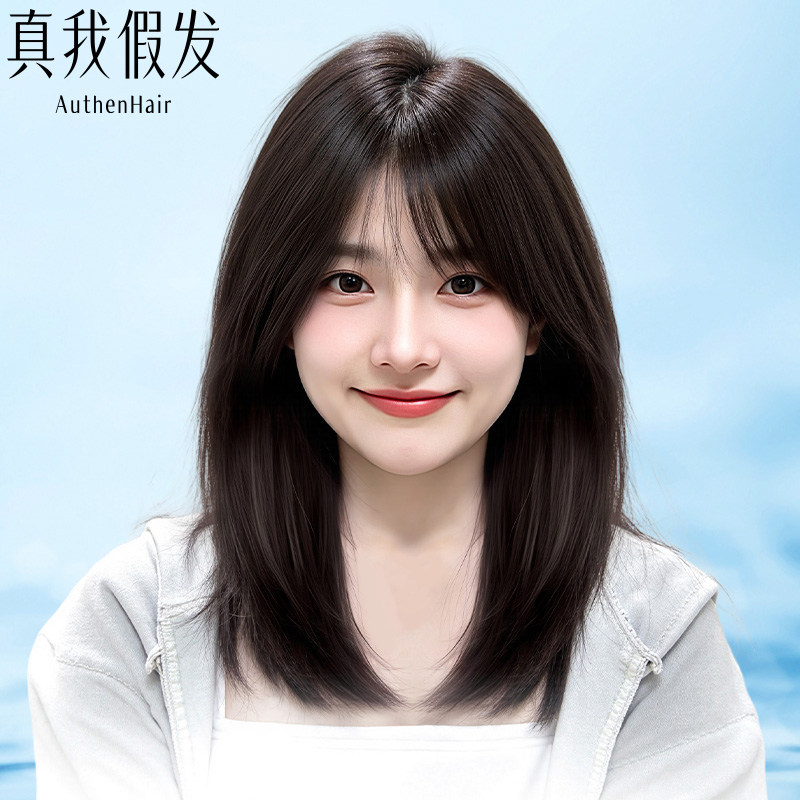 假发全头套女真人发丝锁骨发自然无痕女士假发套光头全真发中长发