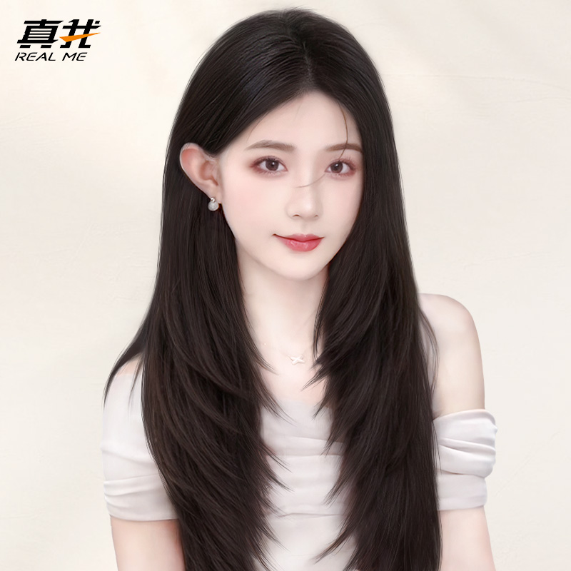 假发真发女高层次长直发全真自然无痕蕾丝封边递针八字刘海全发套