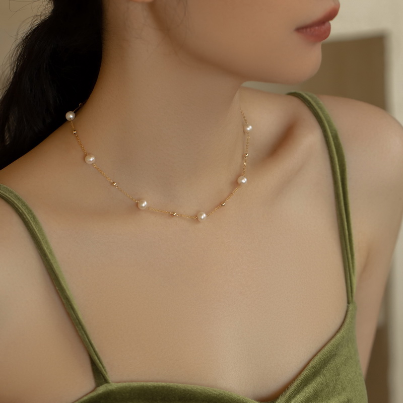 珍珠14K包金锁骨链女满天星项链