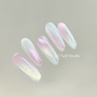 JQ.NAIL 手工定制纯欲猫眼清新指甲贴片美甲穿戴甲 双色转运珠