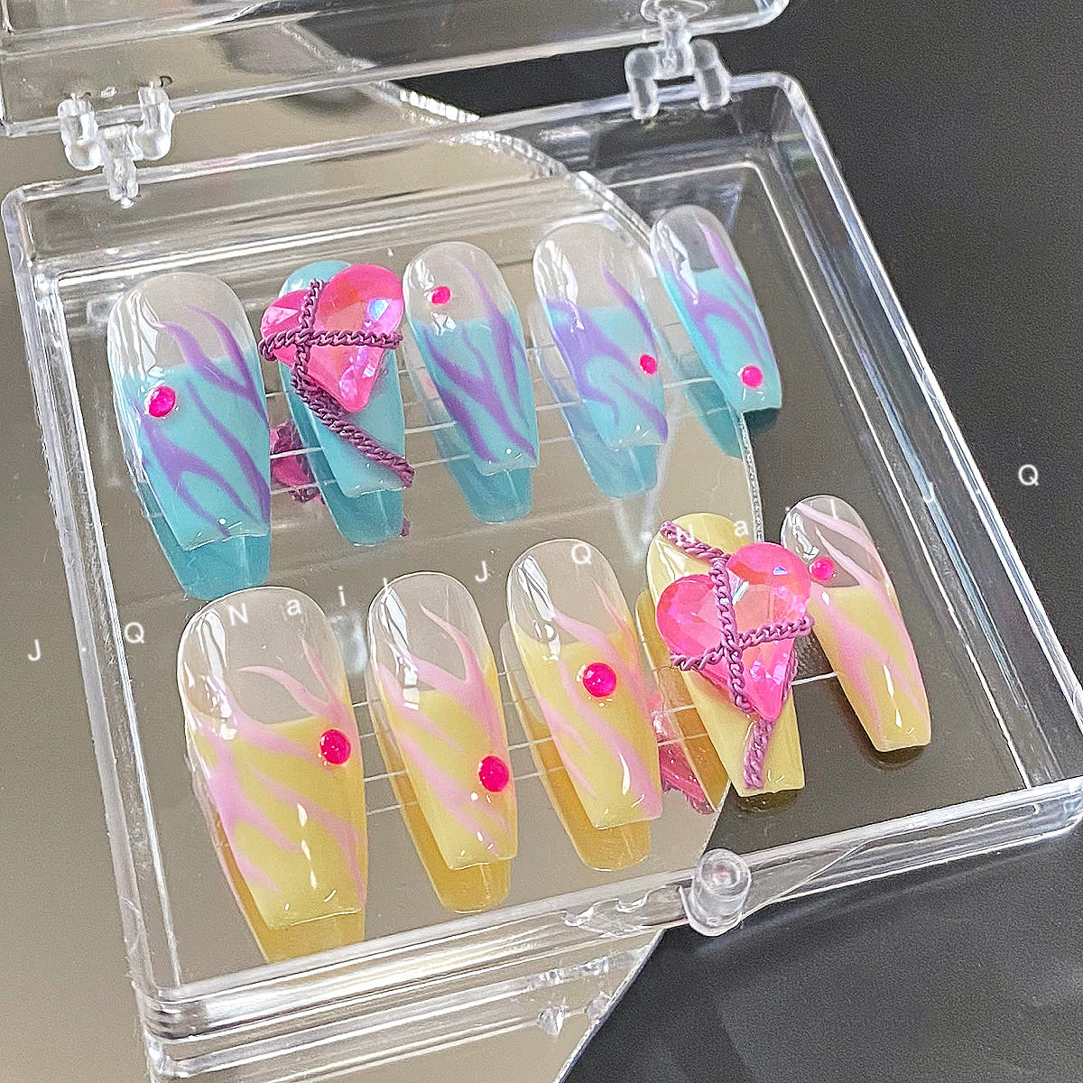 nail【伤心·火龙果】手工定制爱心指甲贴片可拆卸美甲穿戴甲