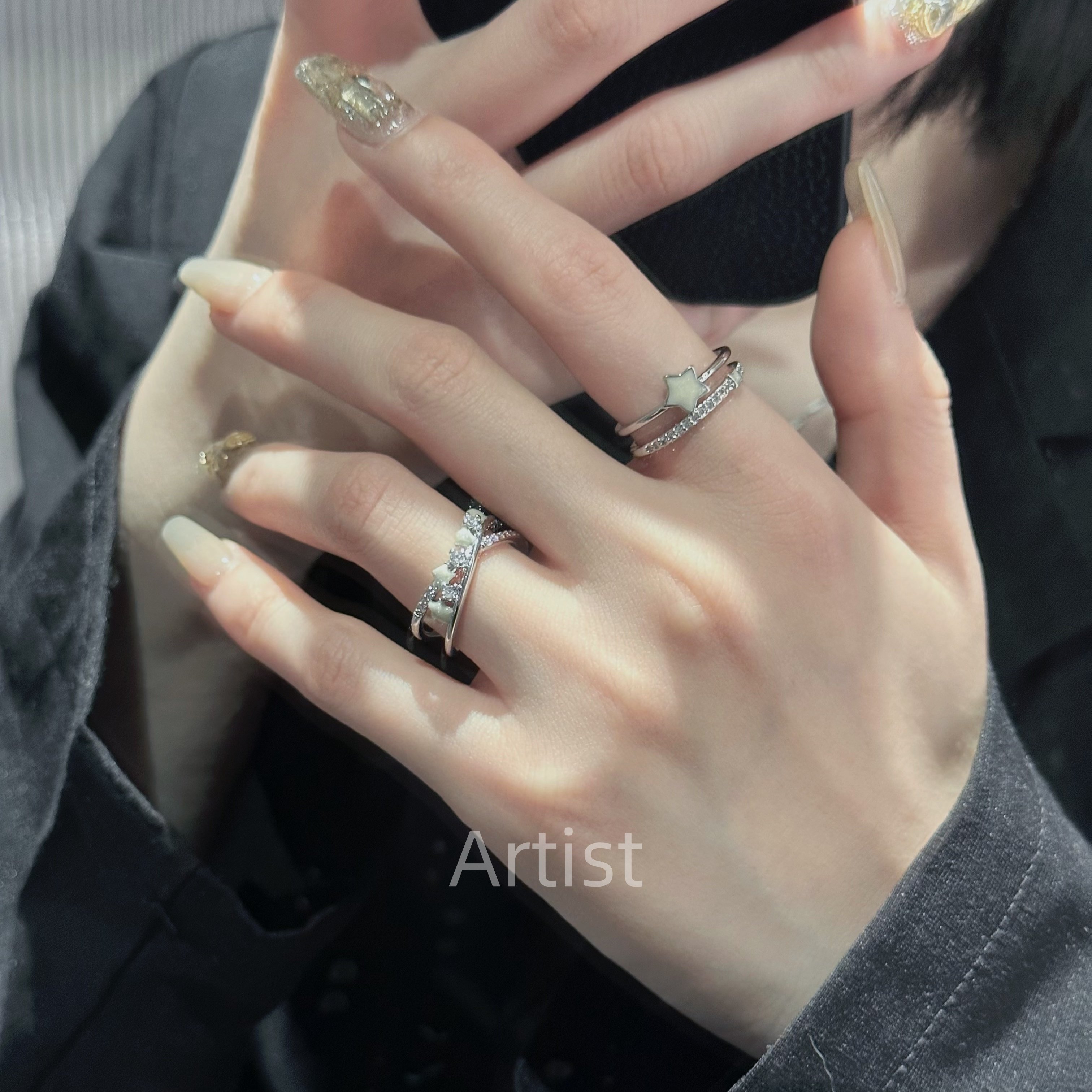 轻奢不掉色钛钢镶钻珍珠戒指女