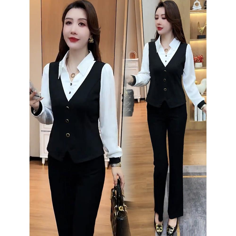 JOYIASS时尚设计感假两件拼接长袖衬衫女2025秋季新款洋气质显瘦