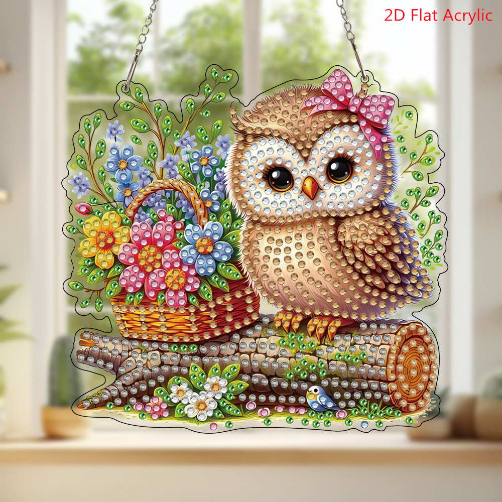 5D跨镜新品 钻石画亚克力材质单面水晶钻门牌猫头鹰款 直销量