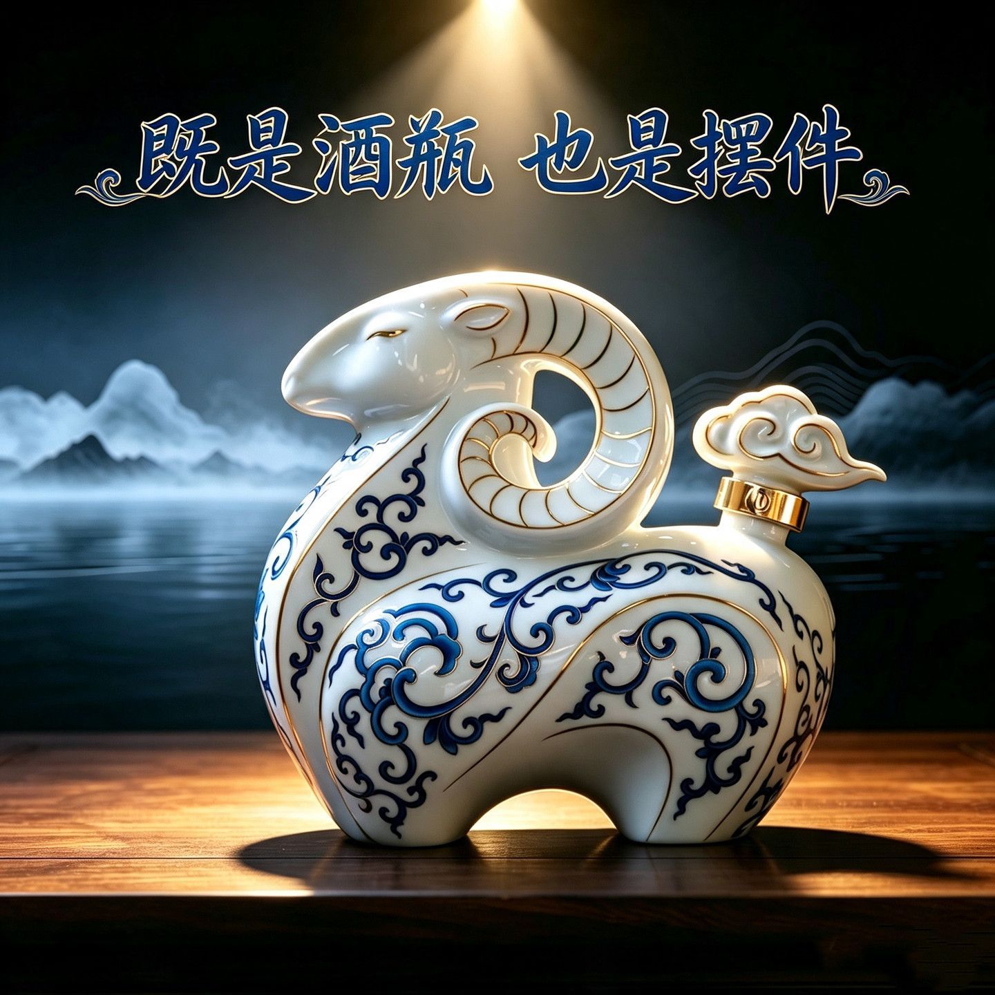 景德镇陶瓷空酒瓶 3斤装青花瓷祥云瑞羊密封酒坛家用酒壶酒具摆件