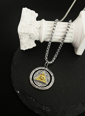 复古欧美荷鲁斯上帝之眼项链男潮百搭小众个性朋克风高街男士吊坠