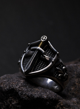 FuGui盾牌《王者之剑》信条系列戒指中世纪复古风宝剑个性指环ins