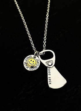 复古易拉罐挂环吊坠男GOODLUCK幸运拉环光面笑脸项链潮牌嘻哈配饰