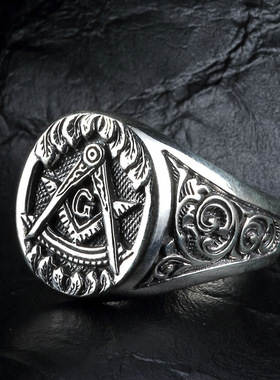 美式嘻哈共济会复古百搭戒指男潮霸气个性欧美单身戒朋克风食指环