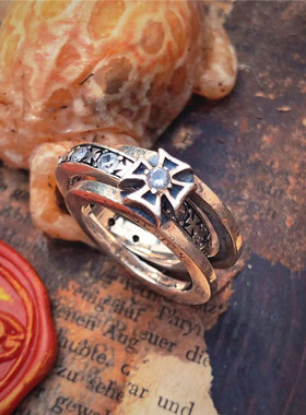 欧美风十字架男做旧ins 复古可拆开佩戴戒指蹦迪个性潮酷开口指环